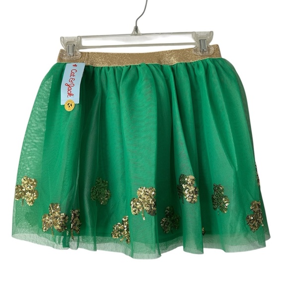 CAT&Jack Girl’s Green Tulle Skirt With Sequins Clover Leaf Large Brand New - Picture 1 of 4